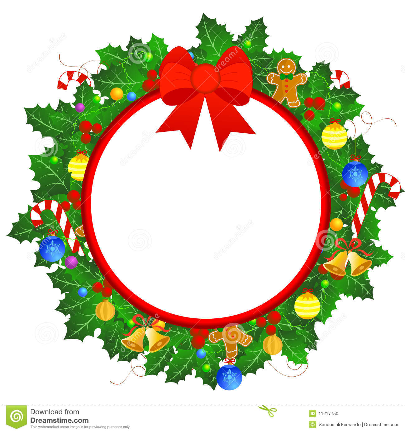 Beautiful Christmas Wreath Border With Colorful Christmas Ornaments