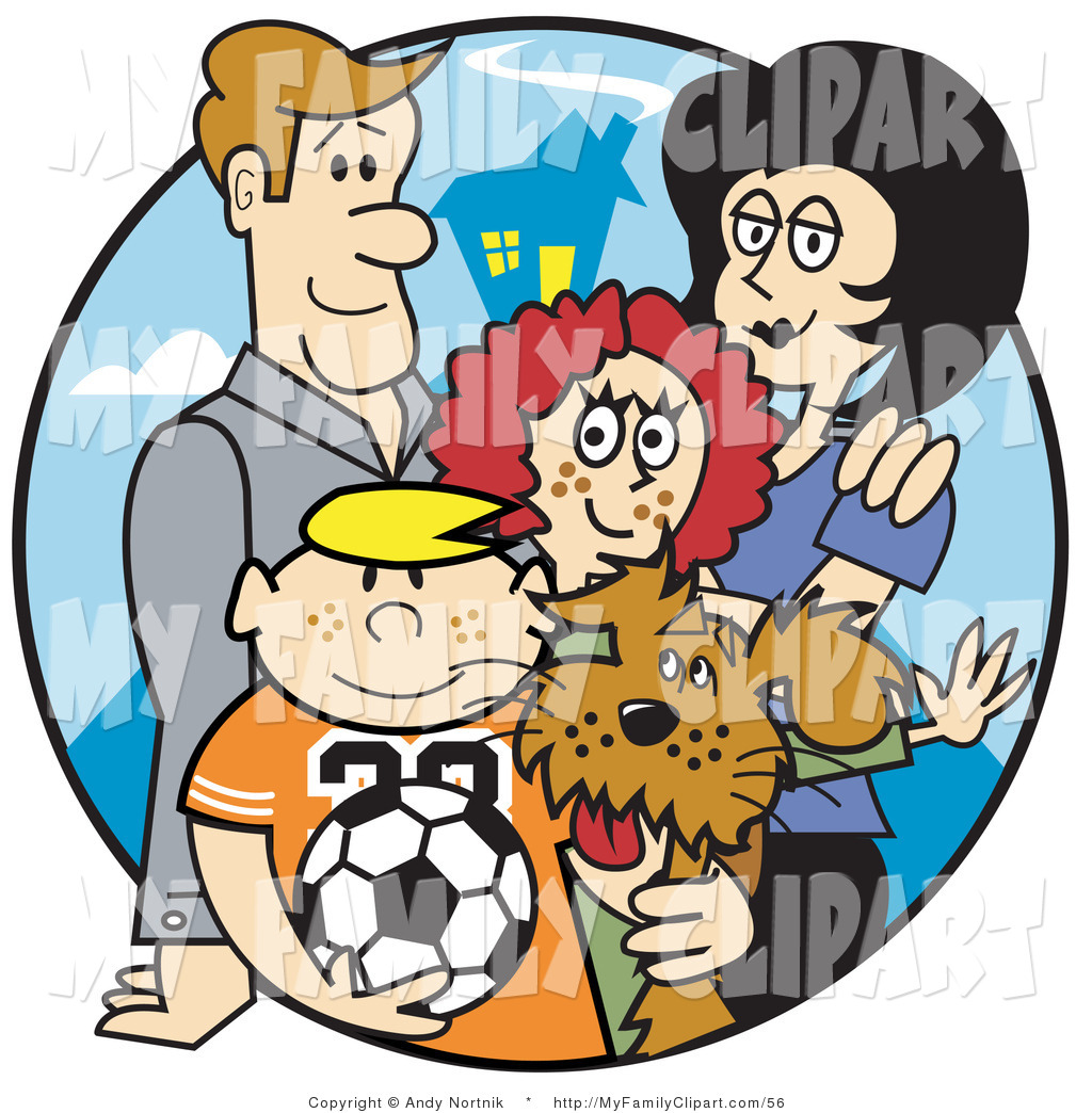 Larger Preview  Clip Art Of A Happy Family Of Four With A Brown Dog