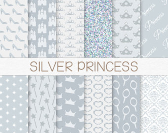Glitter Silver Sparkle Castle Tiara Damask Heart Jewel Clip Art