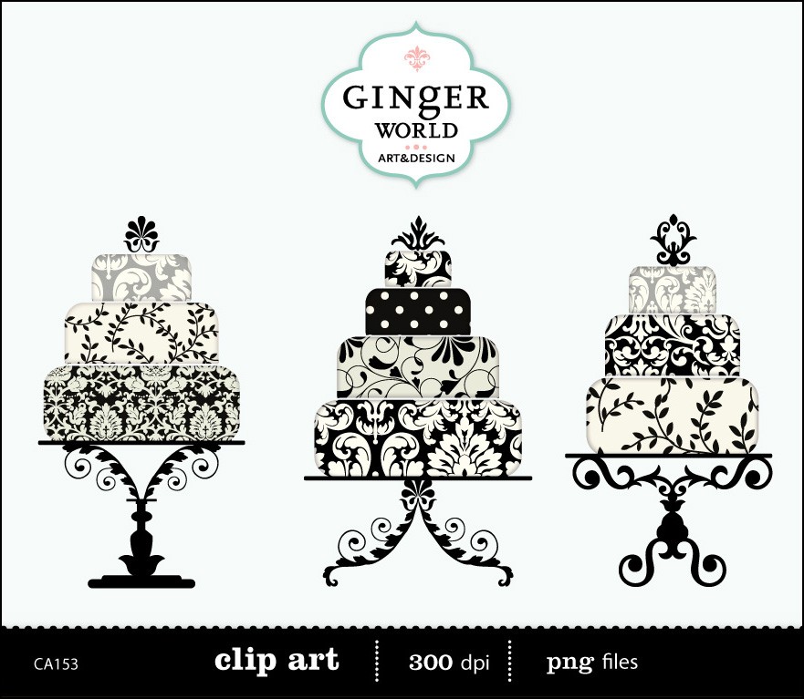 Black Damask Luxe Wedding Cake Clip Art Digital By Gingerworld