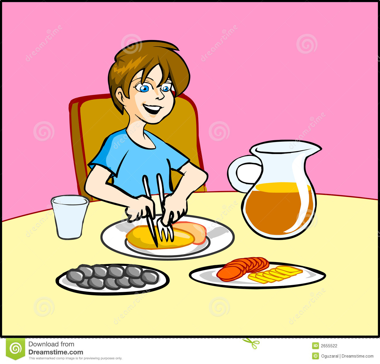 Vector Illustration Of A Boy Having Breakfast