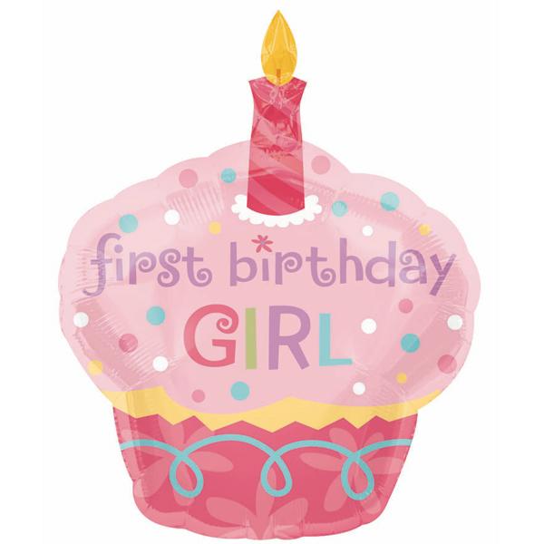 1st Birthday Cupcake Girl Super Shape Foil Balloon