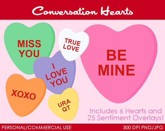 Conversation Hearts Candy Clipart   Digital Clip Art Graphics For