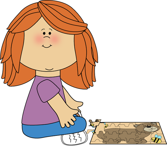 Girl Putting A Puzzle Together Clip Art Image   Girl Sitting On The