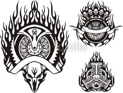 Skull Of A Horned Animal And Motorcycle Part  Tribal Bikes  Stock