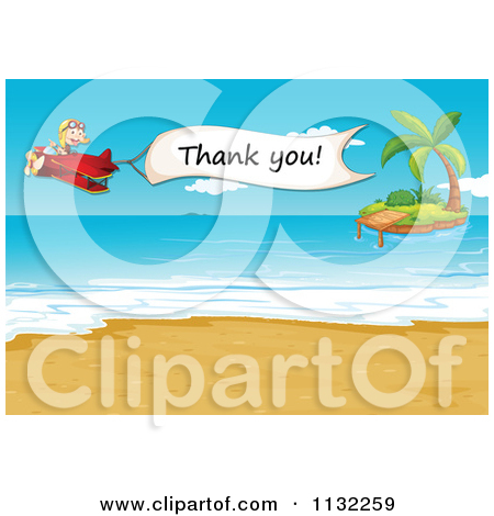 Cartoon Of A Boy Flying A Plane With A Thank You Banner Over A Beach
