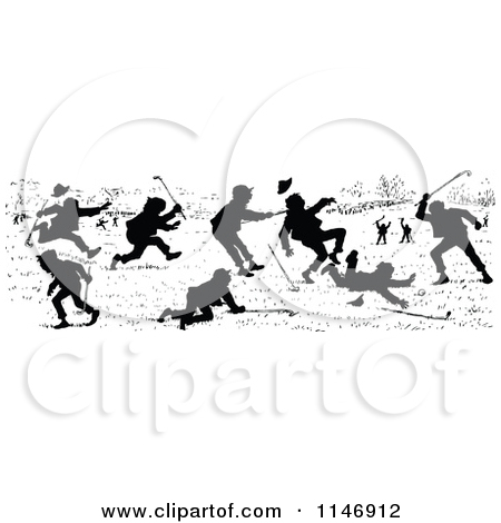 Clipart Of A Retro Vintage Black And White People Fighting   Royalty