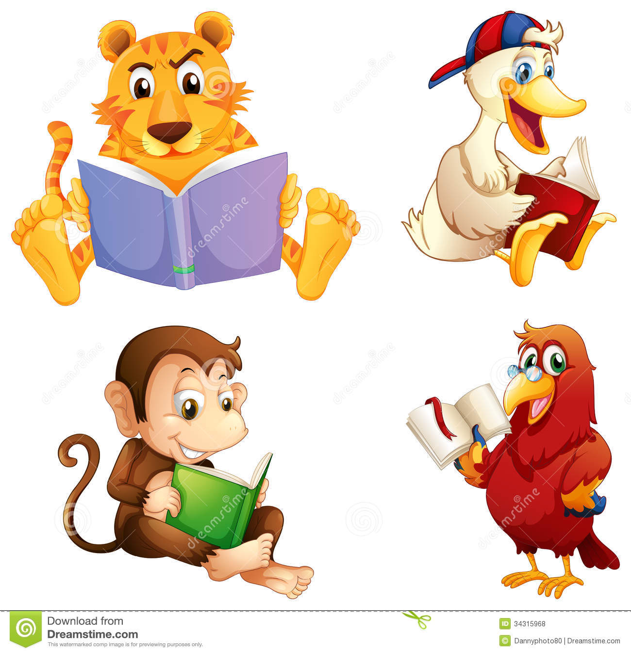 Four Animals Reading Royalty Free Stock Photos   Image  34315968