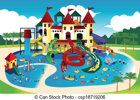 Vector   People Going To Water Park   Stock Illustration Royalty Free