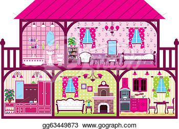 Clip Art Vector   House For The Girl In A Cut In Pink  Stock Eps