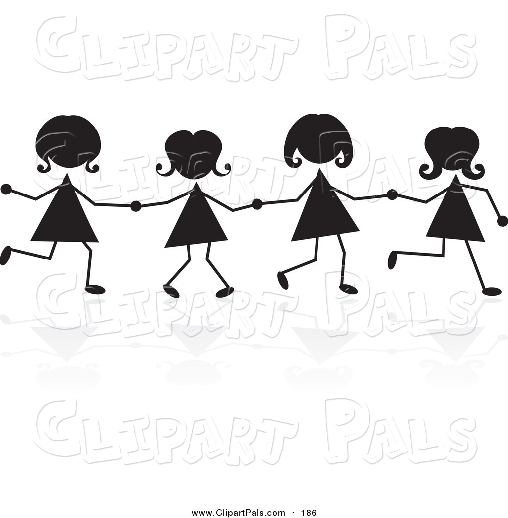 Clipart Of A Line Of Silhouetted Stick Girls Holding Hands By Prawny