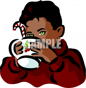Clipart Picture Of A Little Boy Drinking Hot Cocoa With A Candy Cane