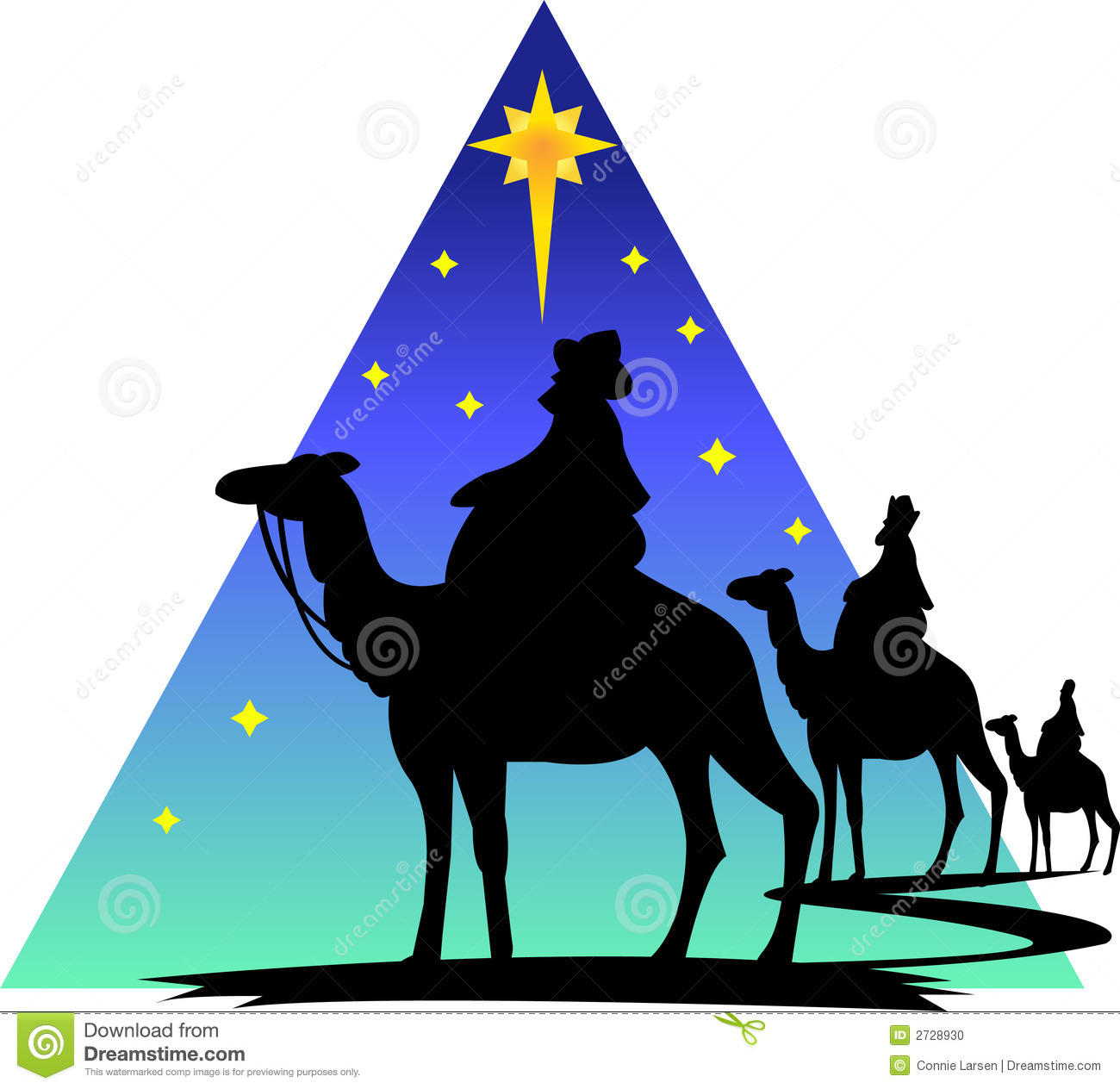 Illustration Of The Three Wisemen Following The Star Of Bethlehem To