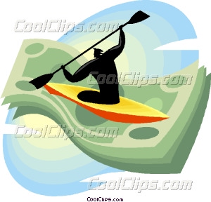 Kayak Paddling Through A Dollar Bill Vector Clip Art