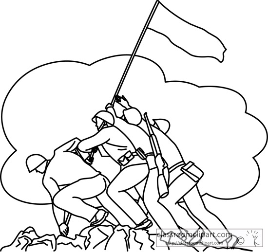 Soldiers Raising Flag Veterans Day Outline   Classroom Clipart