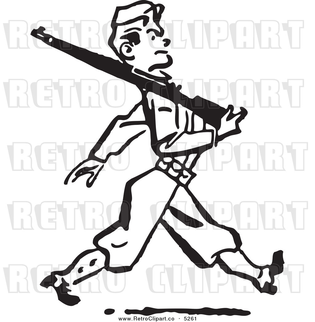 Vector Clipart Of A Black And White Retro Military Soldier Marching