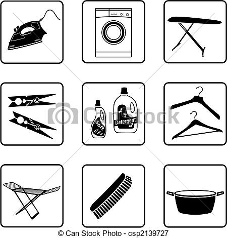 Vectors Illustration Of Laundry Objects Black And White Silhouettes