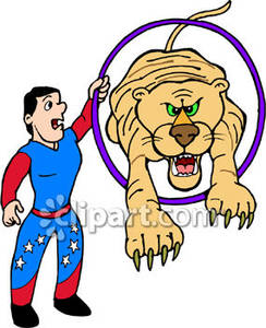 Circus Tiger Jumping Through A Hoop   Royalty Free Clipart Picture