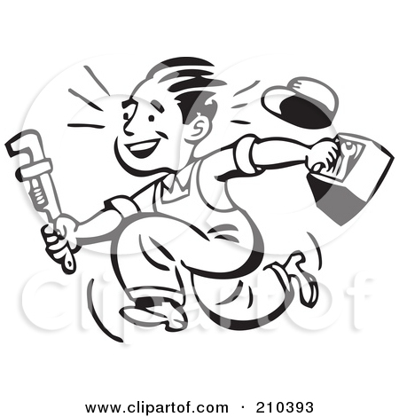 Free  Rf  Clipart Illustration Of A Retro Black And White Plumber