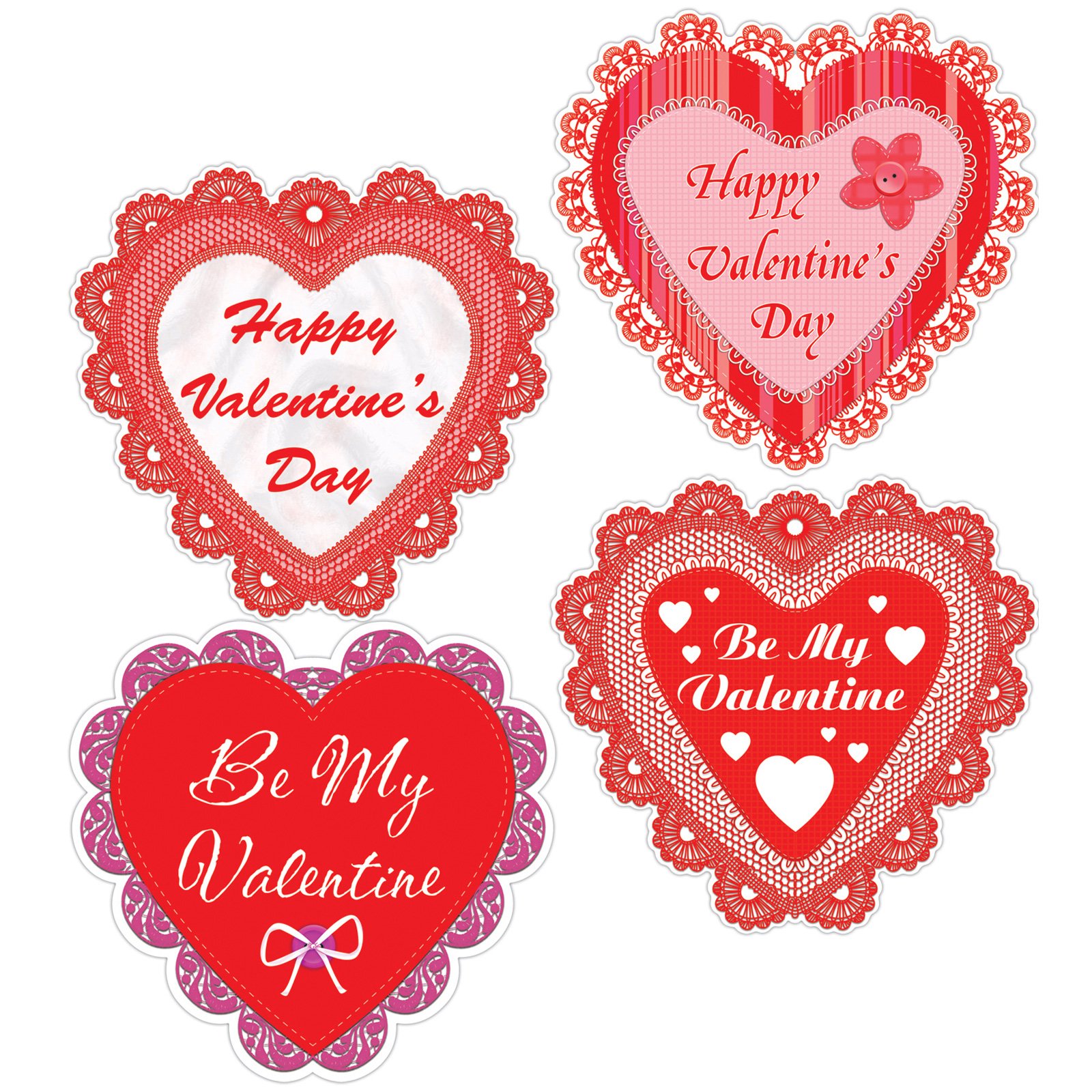 Happy Valentine S Day Lace Hearts Cutouts   4 Count