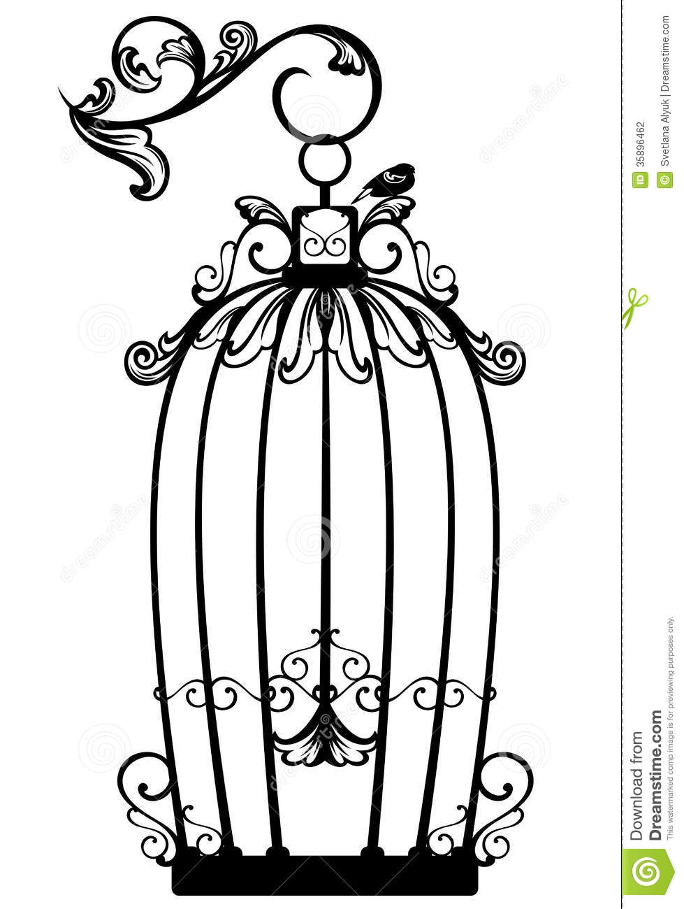 Open Birdcage With A Free Bird   Black And White Decorative Outline