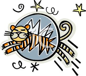 Tiger Jumping Through A Hoop   Royalty Free Clipart Picture