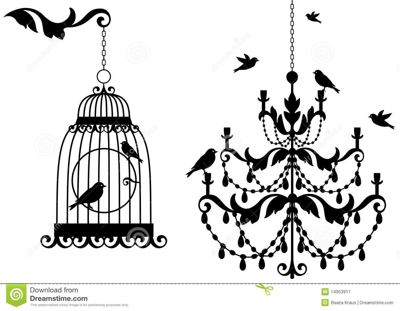 Vintage Birdcage And Crystal Chandalier With Birds Background