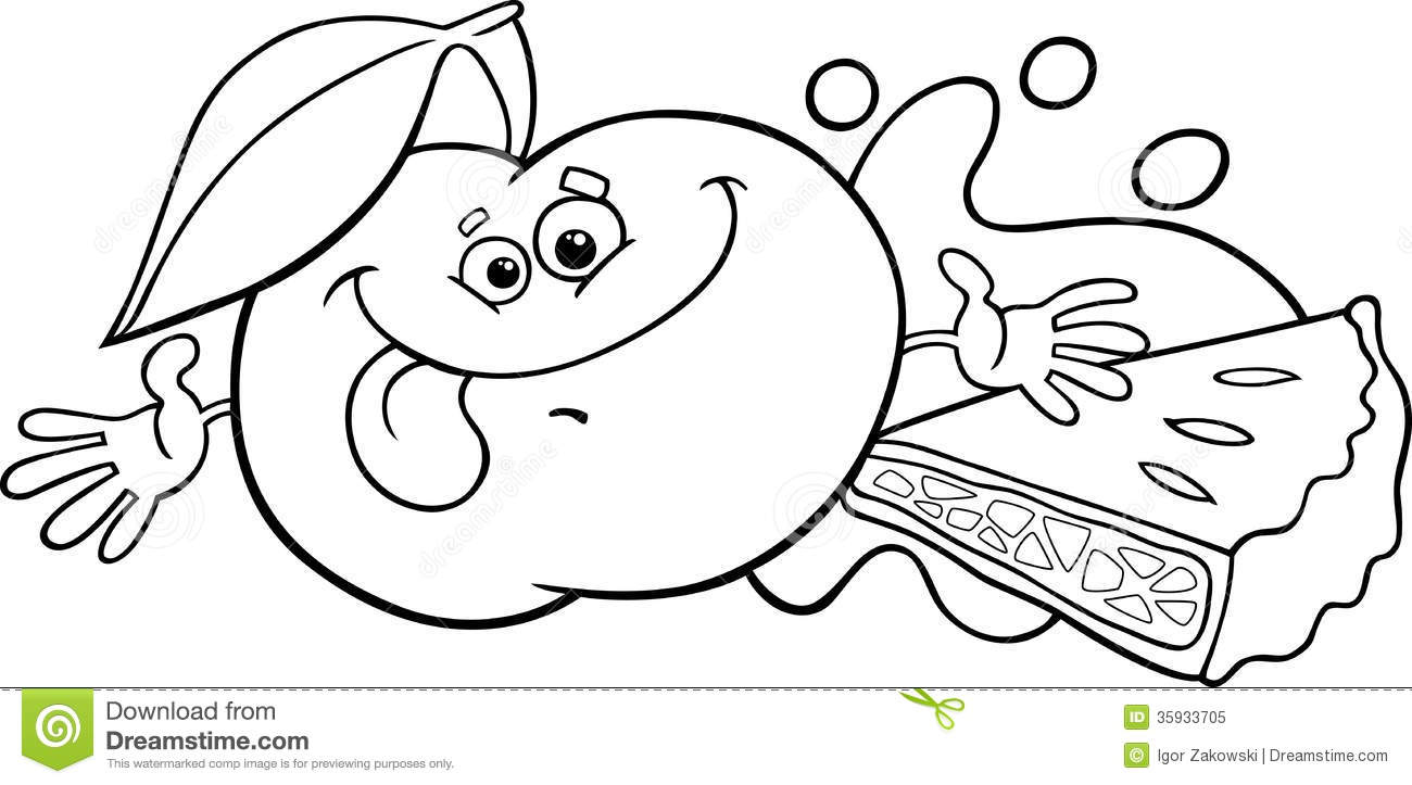 Black And White Cartoon Illustration Of Funny Green Apple Character