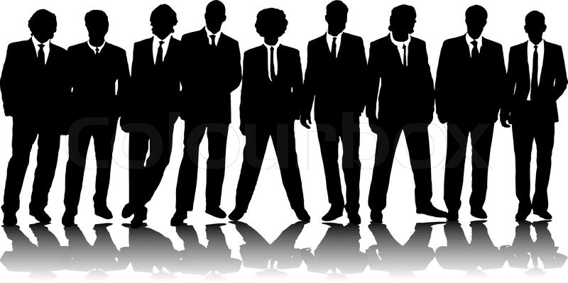 Stock Vector Of  A Group Of Nine Business People In Black Silhouette