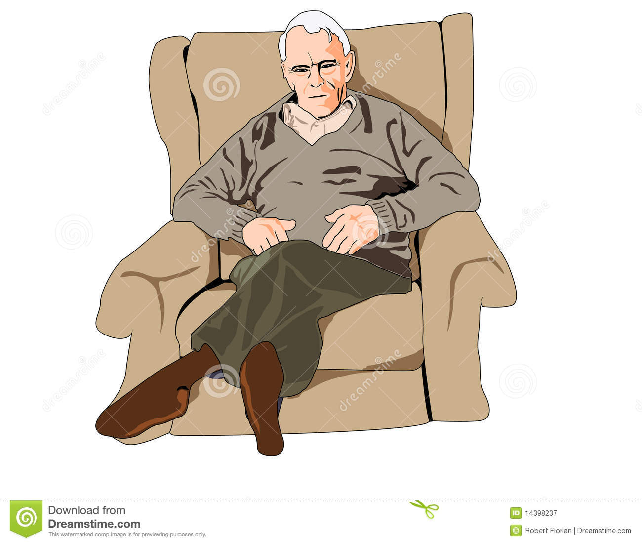 Vector Illustration Of Elderly Gentleman Sitting In An Armchair