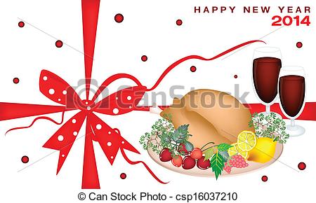 Vector   New Year Gift Card With Christmas Dinner   Stock Illustration