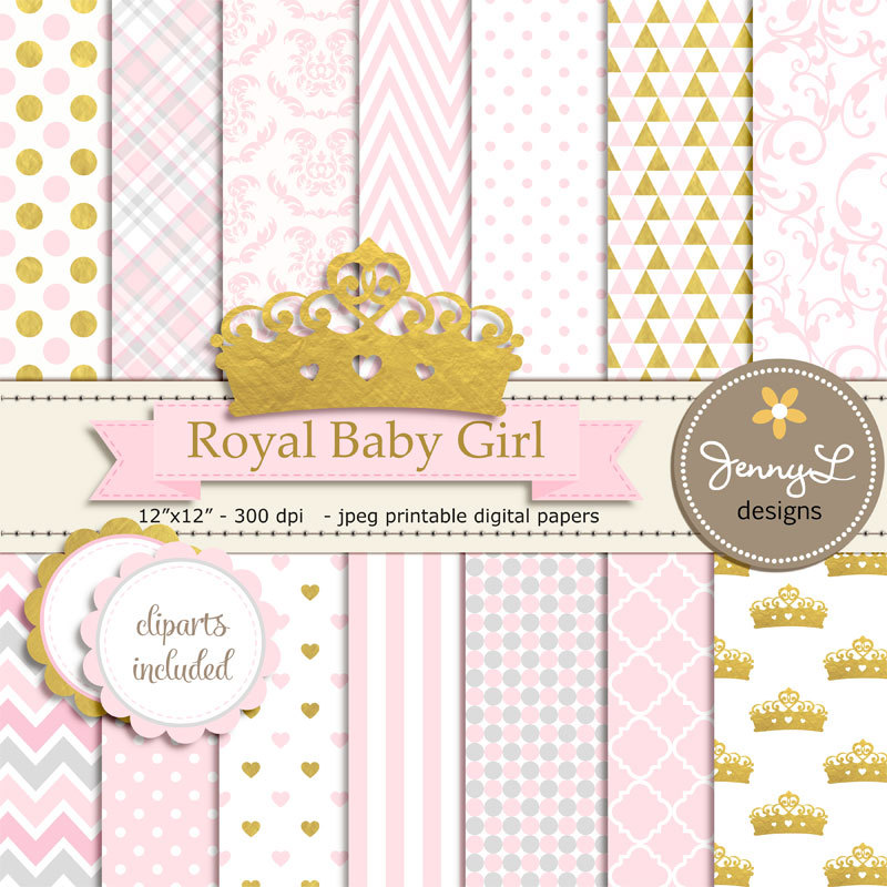 Clipart Royal Princess Girl Baby Shower Birthday Pink And Gold Birth    
