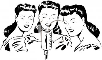 Black And White Vintage Cartoon Of A Trio Of Female Singers   Royalty