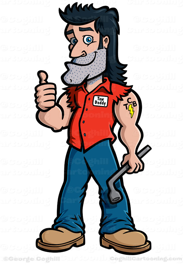 Tow Daddy Tow Truck Driver Mechanic Cartoon Character Was Created As A