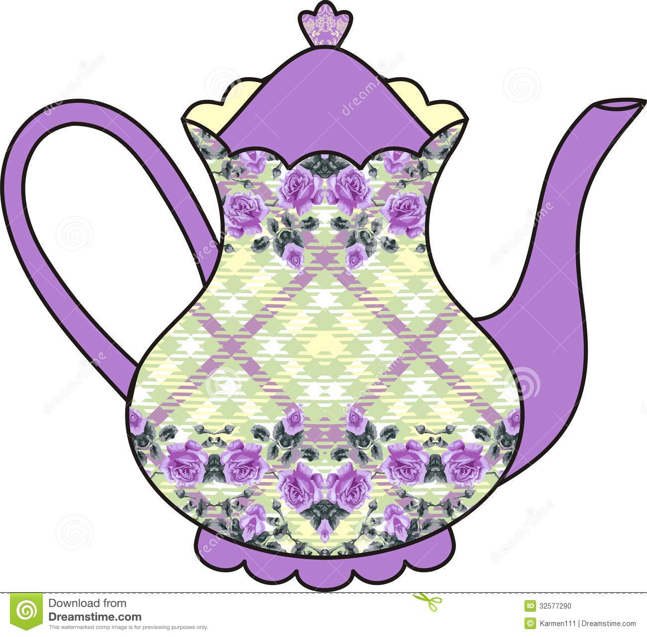 Tea Time Clip Art Floral Roses Teapot  Time For