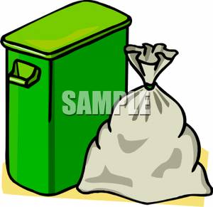 Green Trash Can With A Trash Bag Beside It   Royalty Free Clipart