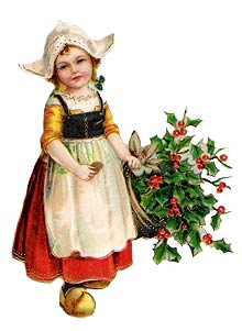Vintage   Young Girl With Apron And Basket Of Holly