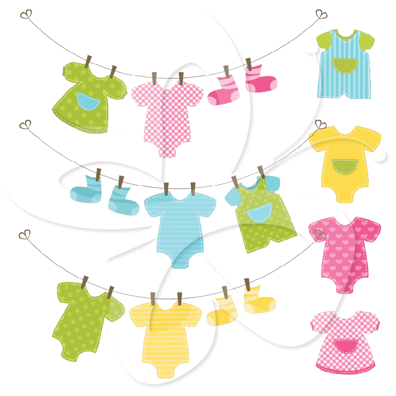 Baby Clothes Line Clip Art Set