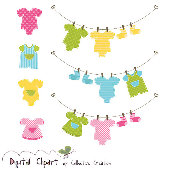 Baby Clothes Line   Onesies Clipart Set   Ideal For Scrapbooking