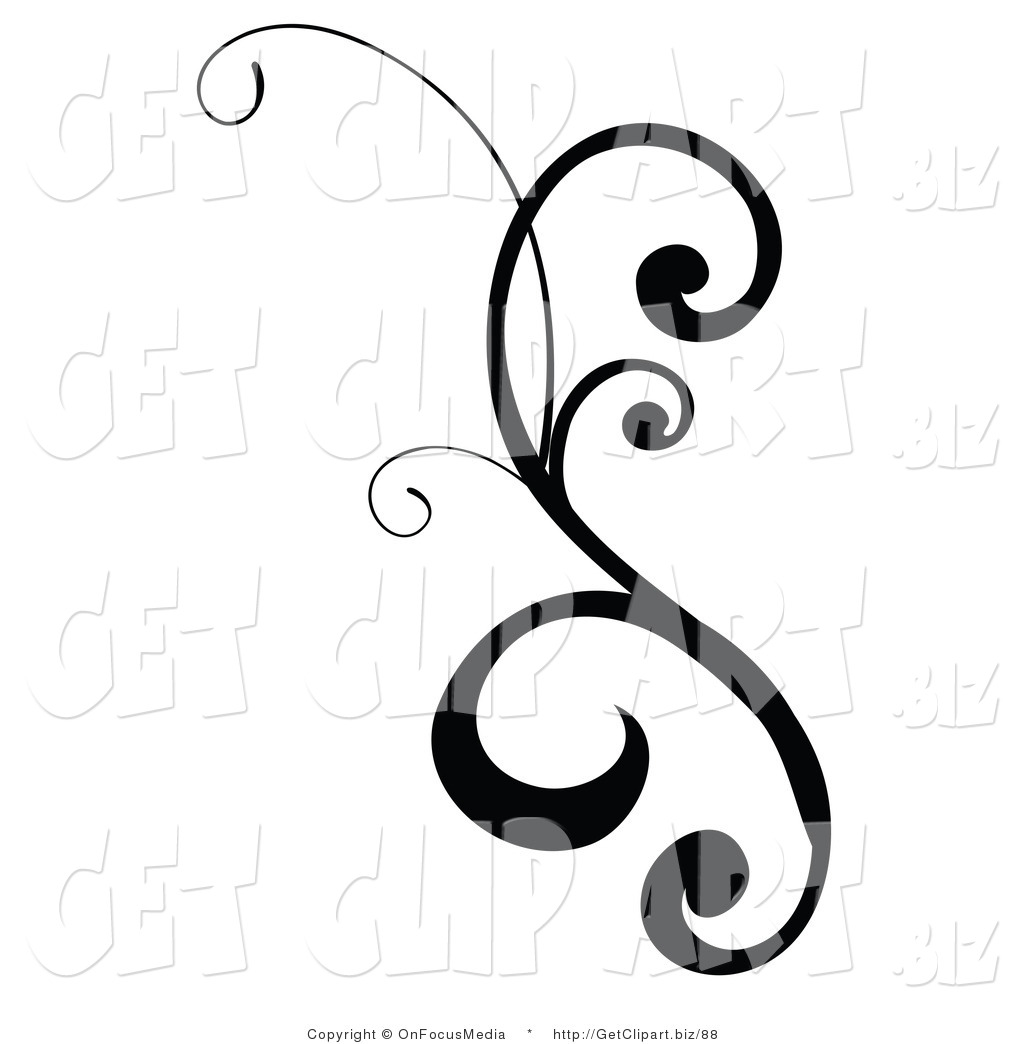 Clip Art Of A Black Design Scroll With Curly Edges On White By