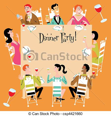 Dinner Party Invitation With A Variety Of Men Women Teenager