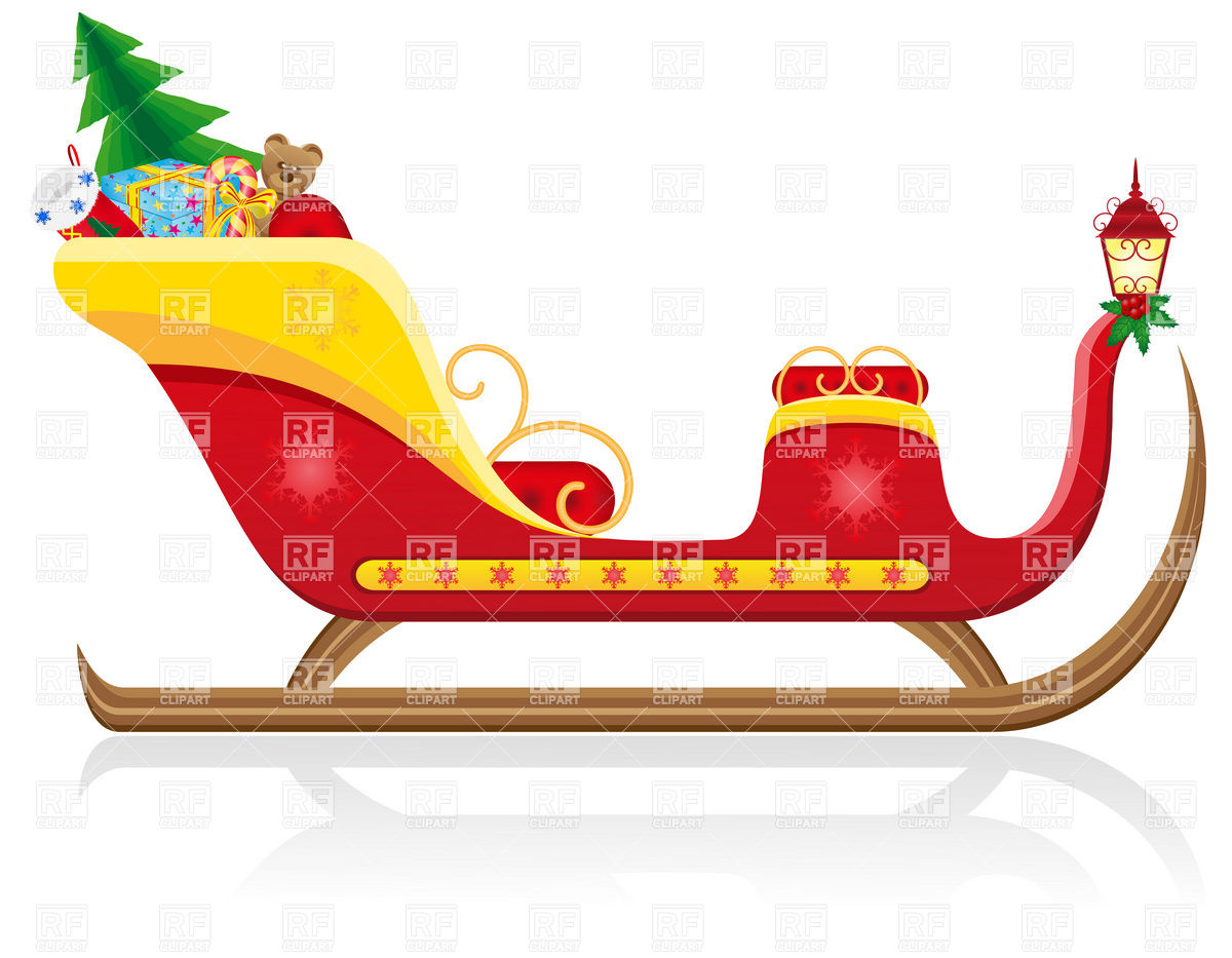 Santa Claus Christmas Sleigh Gifts   Side View Download Royalty Free