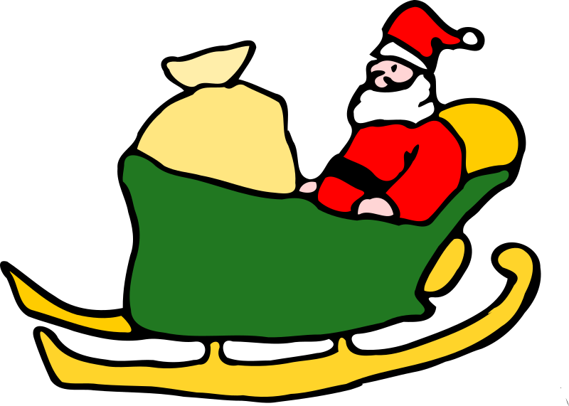 Santa In His Sleigh By Fen   Santa In A Green Sleigh With Sack Of