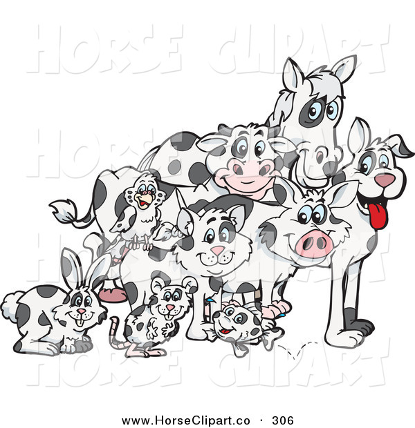 Clip Art Of A Group Of Rabbit Mouse Fish Cat Bird Pig Dog Cow