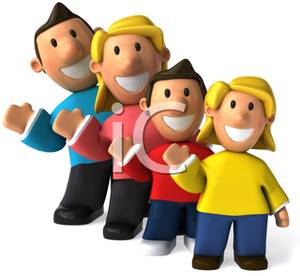 Cartoon Of A Family Of Four Waving   Royalty Free Clipart Picture
