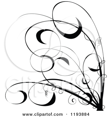 Clipart Of A Black And White Floral S Scroll Design   Royalty Free