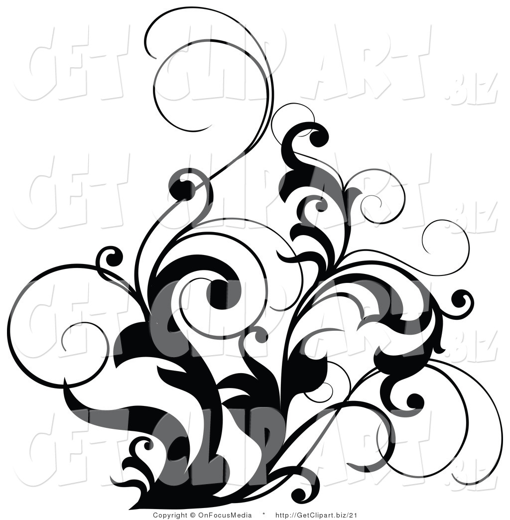 Larger Preview  Clip Art Of A Black And White Scrolling Design Accent