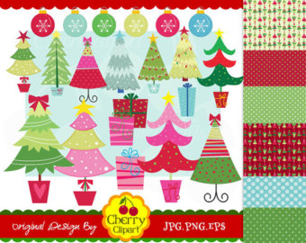 Christmas Funky Trees Digital Clip Art And Digital Papers Personal And