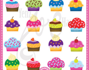Colorful Cupcakes Clipart Cup Cakes Clip Art Pack 18 Cupcake Design