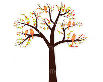 New Design Tree And Birds Digital Clip Art Set   Personal And
